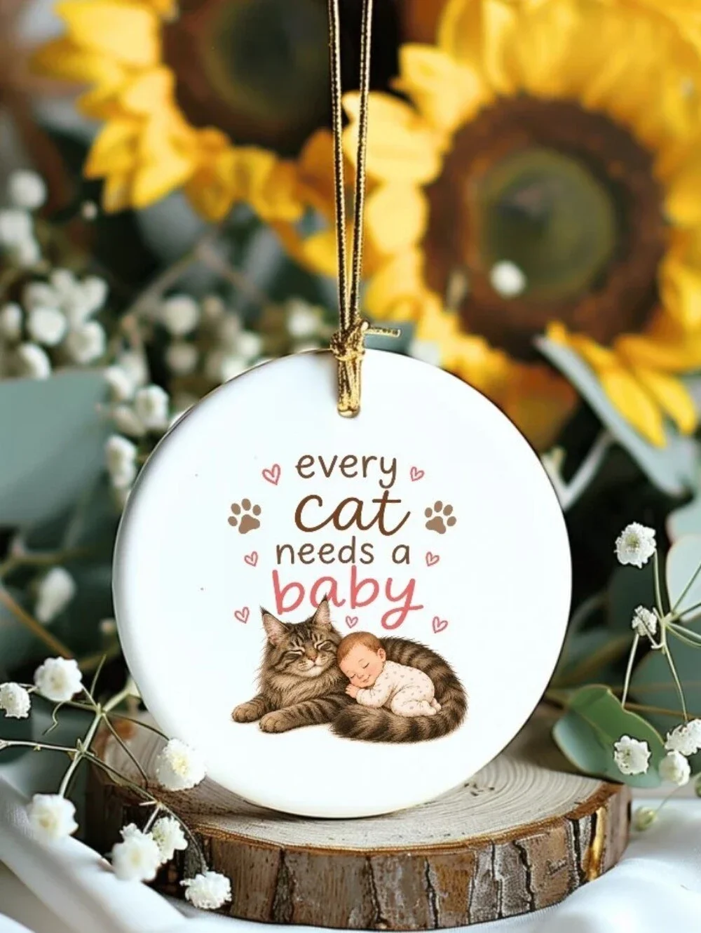 Every Cat Needs a Baby Ceramic Ornament - White/Pink